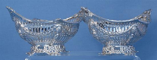 A pair of Victorian silver navette sweetmeat dishes,